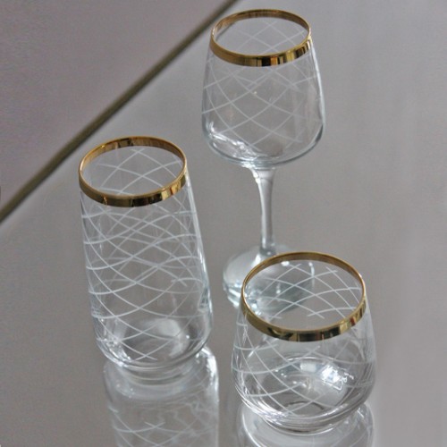 Picture of Plaid Crystal Glasses Set of 18 Pieces