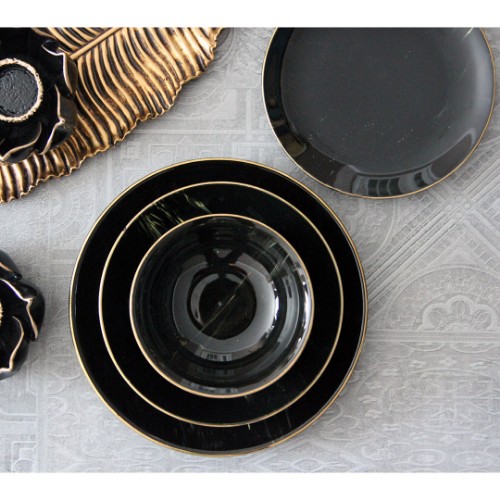 Picture of Marmo 24 Pieces Porcelain Dinnerware Set - Black
