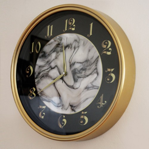 Resim Oskar Beyaz Mermer Desenli Duvar Saati 40 cm