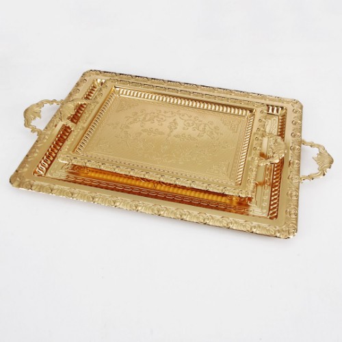 Picture of Lace Pattern Rectangle 2 Tray Set - Gold