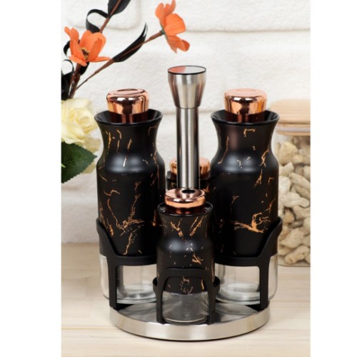 Picture of Marmo Marble Pattern Oil Vinegar Set of 4 - Black