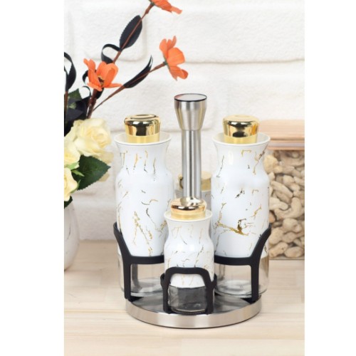 Picture of Marmo Marble Pattern Oil Vinegar Set of 4 - White