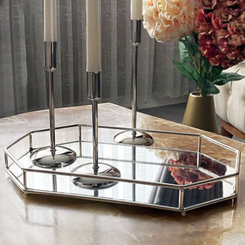 Picture of Orchid Metal Mirrored Tray - Silver