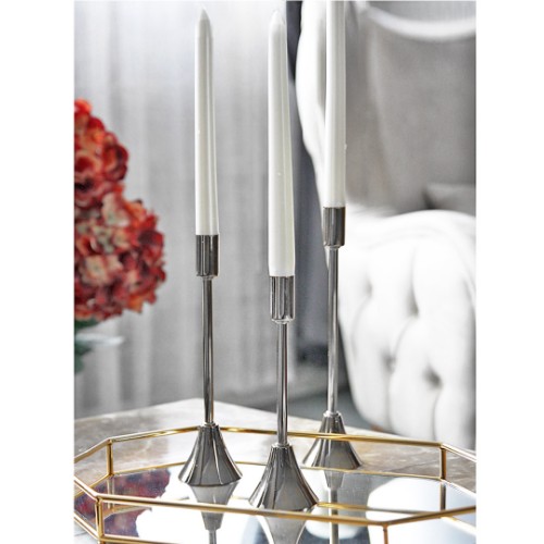 Picture of La Deco Conical Candle Holder Metal Set of 3 - Silver 