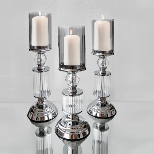 Picture of Lorena Candle Holder Glass Set of 3 - Silver 