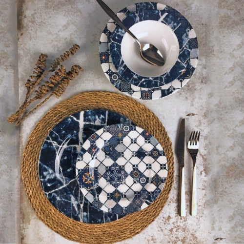 Picture of Valery Marble 24 Pieces  Porcelain Dinnerware Set - Dark Blue