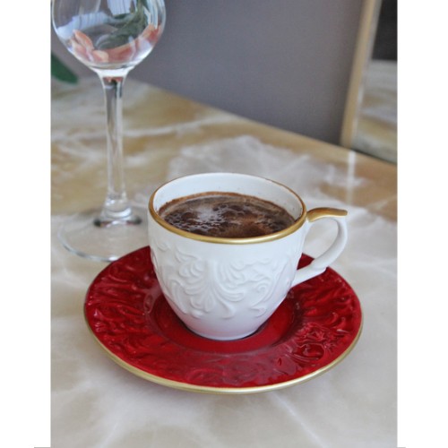 Picture of Pera Rölyef Turkish Coffee Set - Red