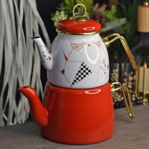 Picture of Anka Enamel Teapot Set - Red