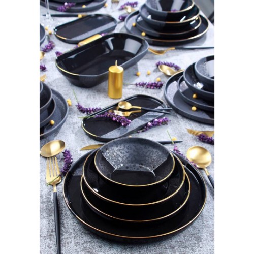Picture of Royal Black 27 Pieces Stoneware Dinnerware Set 
