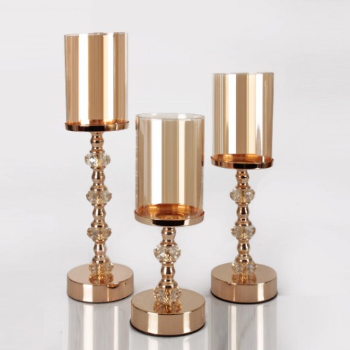 Picture of Livia Candle Holder Glass Set of 3 - Gold