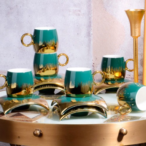 Picture of Flame Porcelain Turkish Coffee Set - Green