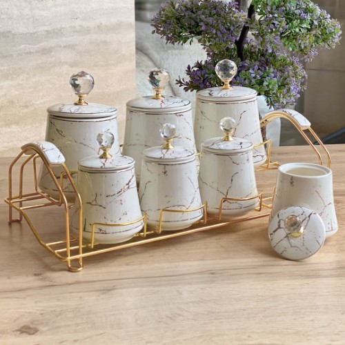 Picture of Shiny Porcelain Spice Set of 7 - White
