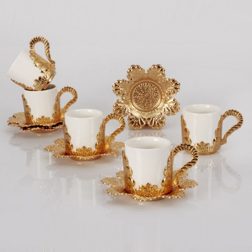Picture of Ottoman Drop Porcelain Turkish Coffee Set - Gold
