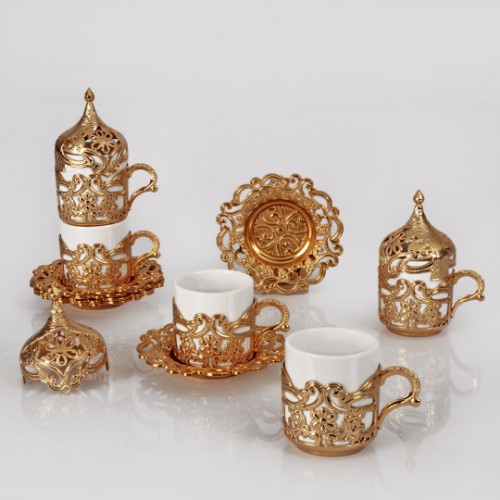 Picture of Ottoman Ahu Porcelain Turkish Coffee Set - Gold