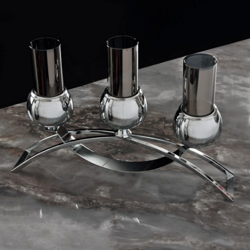 Picture of Bridge Candle Holder Glass Set of 3 - Silver