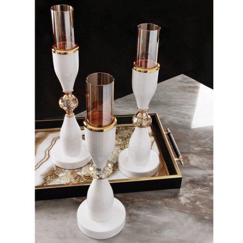 Picture of Latarka Candle Holder Glass Set of 3 - White