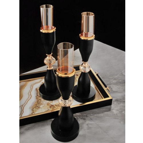 Picture of Latarka Candle Holder Glass Set of 3 - Black
