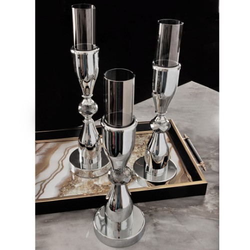Picture of Latarka Candle Holder Glass Set of 3 - Chrome