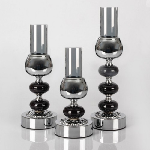 Picture of Kotty Candle Holder Glass Set of 3 - Silver