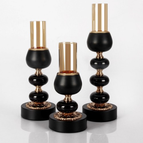Picture of Kotty Candle Holder Glass Set of 3 - Black