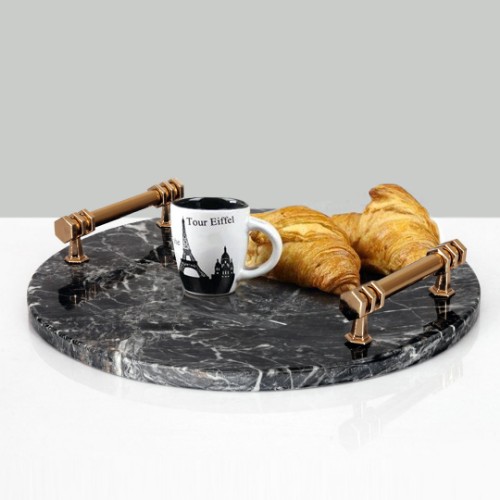 Quarry Black Marble Serving Tray Round