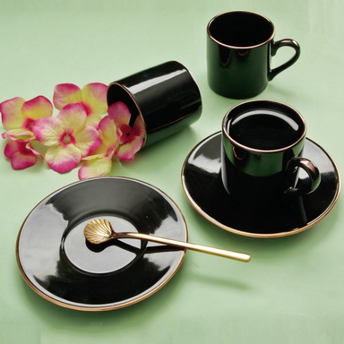 Royal Mademoiselle Grovvy Porcelain Turkish Coffee Set - Black