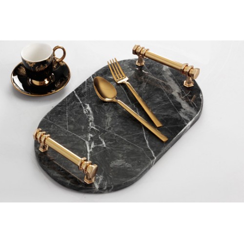 Picture of Quarry Black Marble Serving Tray Oval 30x20 cm