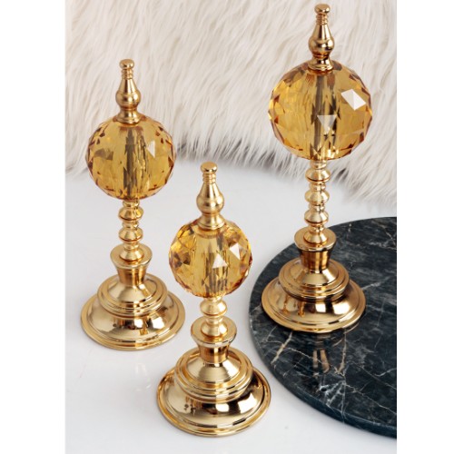 Resim Globe Gold 3 lü Dekoratif Kristal Küre - Amber