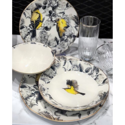 Picture of Yellow Bird Bone Porcelain 24 Pieces Dinnerware Set 
