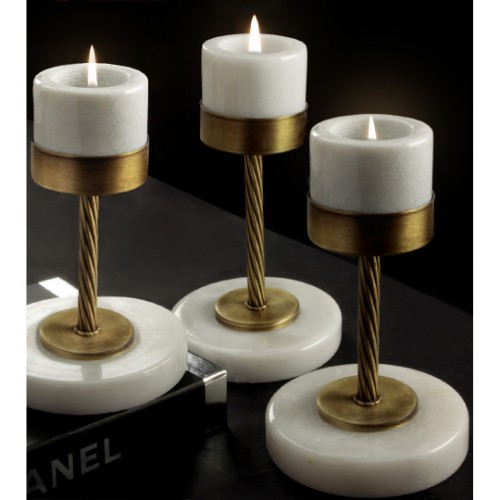 Quarry White Marble Candle Holder Set of 3 - Bronze