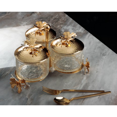 Picture of Butterfly Cracked Glass Serving Bowl Set of 3 with Stand