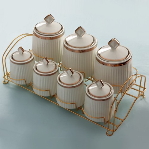 Picture of Asya Metal Covering Porcelain Spice Set of 7