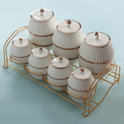 Picture of Sera Metal Covering Porcelain Spice Set of 7