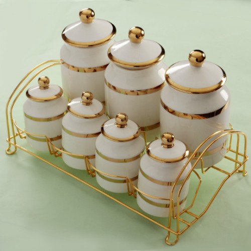 Picture of Lea Metal Covering Porcelain Spice Set of 7
