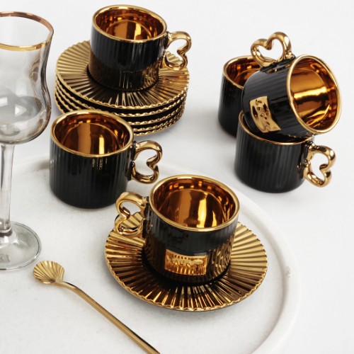 Picture of Elaxi Porcelain Turkish Coffee Set of 6 - Black