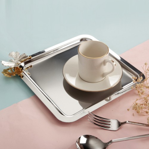 Royal Mademoiselle Butterfly Motif Square Serving Tray - Silver