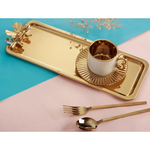 Picture of Royal Mademoiselle Butterfly Motif Rectangle Serving Tray Small Size - Gold