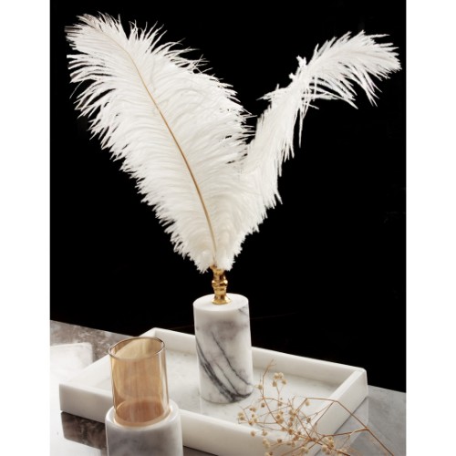 Picture of Quarry Marble Cylinder Feather Accessory - White