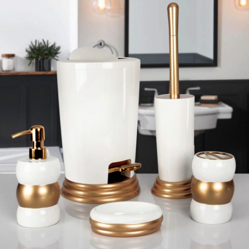 Enzo Bathroom Accessories Set of 5 - White Gold