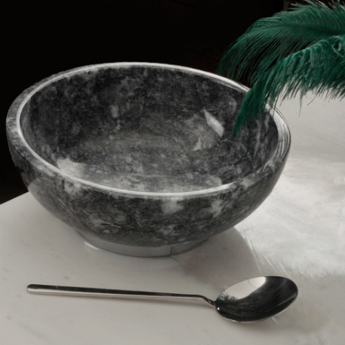 Picture of Quarry Black Marble Decorative Bowl Silver Metal Legs - Big Size 