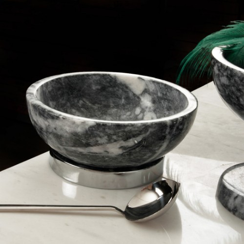 Picture of Quarry Black Marble Decorative Bowl Silver Metal Legs - Small Size 