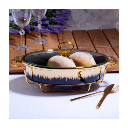 Picture of Flame Porcelain Oval Ovenware and Serving Plate 32cm - Black Gold
