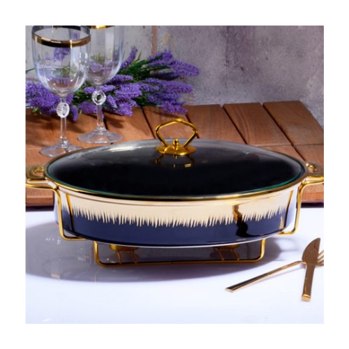 Picture of Flame Porcelain Oval Ovenware and Serving Plate 37cm - Black Gold