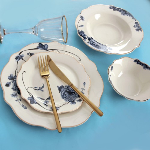 Picture of Blue Blanche 24 Pieces Bone Porcelain Dinnerware Set