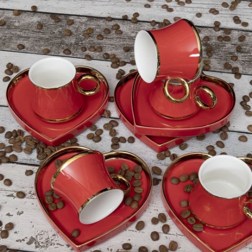 Picture of Heart Porcelain Turkish Coffee Set of 6 - Red