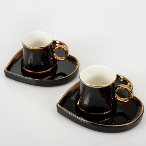 Picture of Heart Porcelain Turkish Coffee Set of 6 - Black
