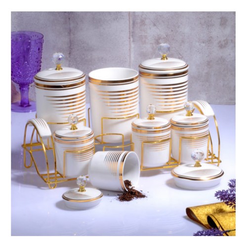 Picture of White Gold Metal Covering Porcelain Spice Set of 7