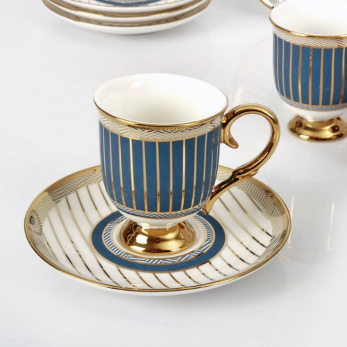 Lima Porcelain Turkish Coffee Set of 6 - Blue