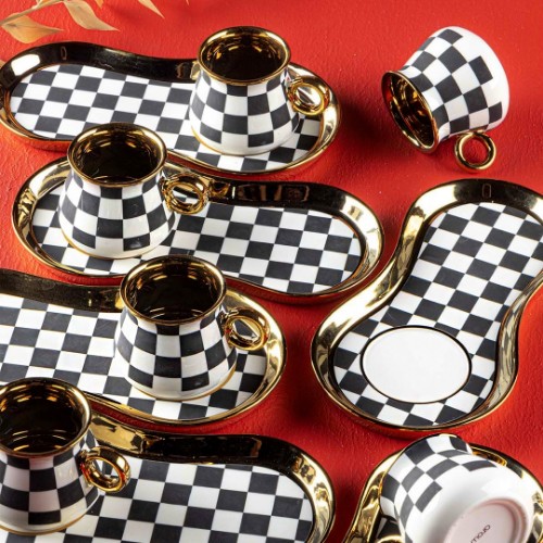 Picture of Checkers Porcelain Turkish Coffee Set of 6