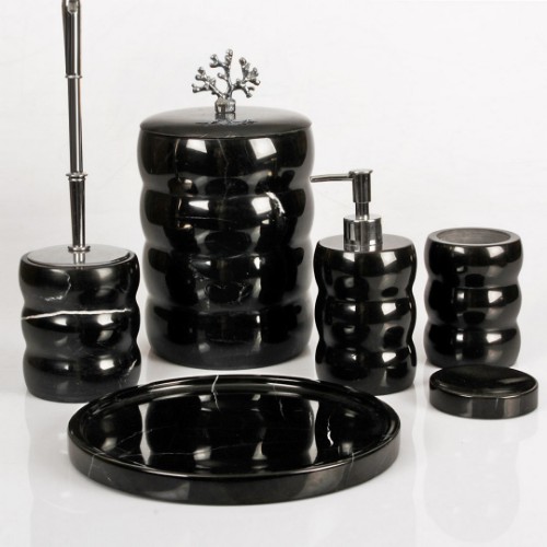 Noir Coral Bathroom Accessories Set of 6 - Silver